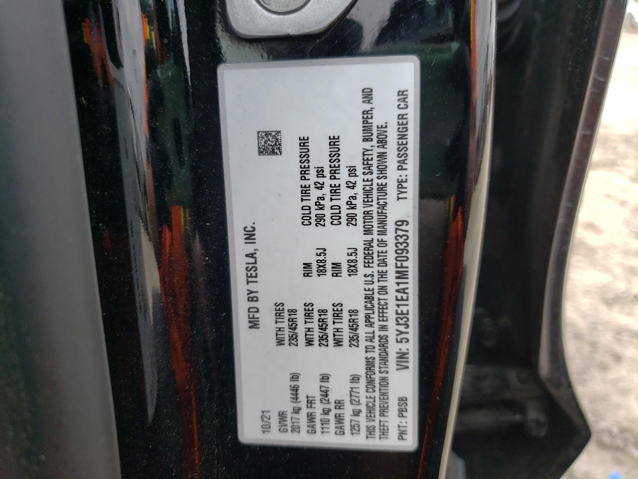Photo 10 from auction – 2021 TESLA MODEL 3 with VIN 5YJ3E1EA1MF093379