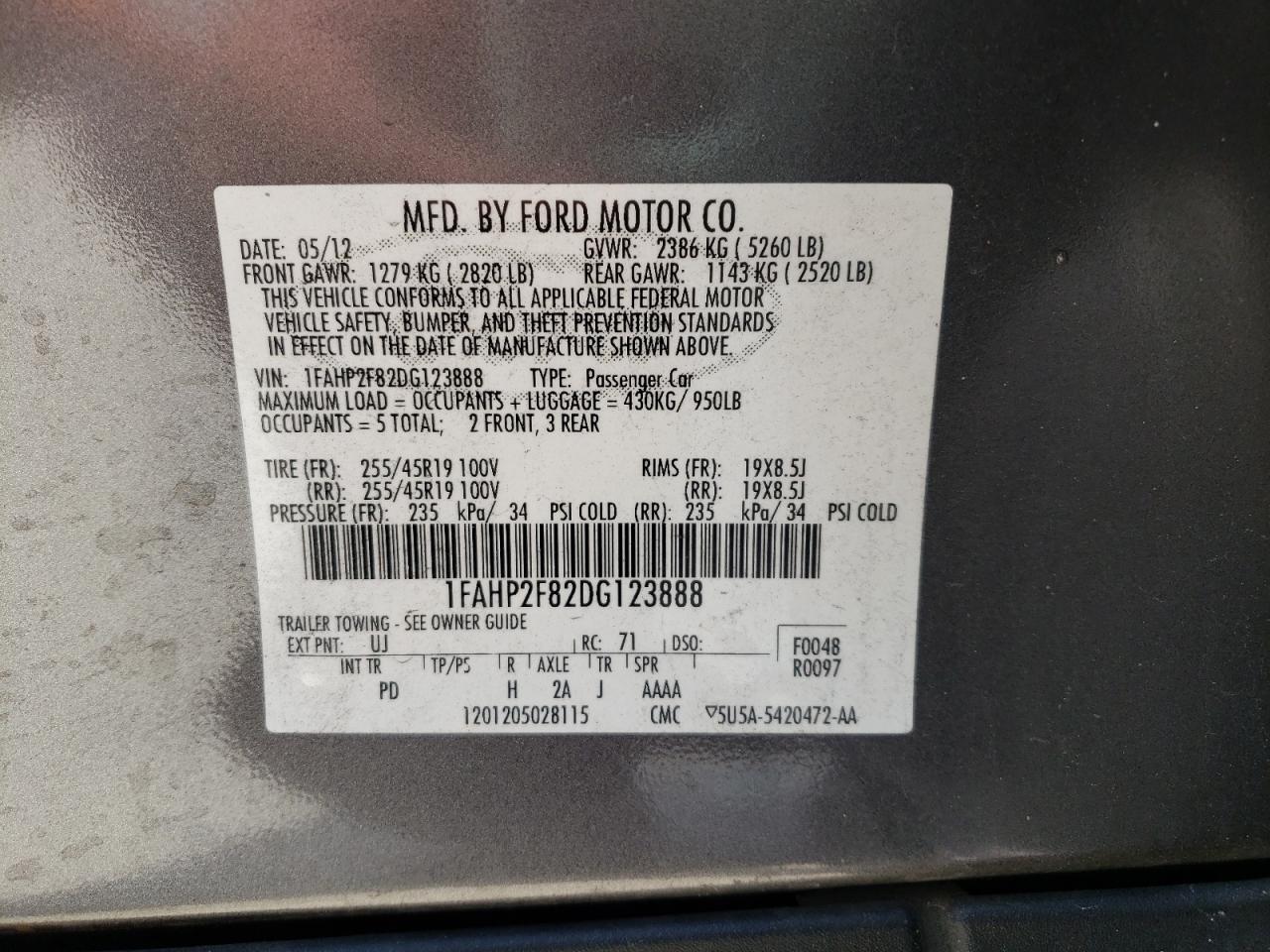 Photo 10 from auction – 2013 FORD TAURUS LIM with VIN 1FAHP2F82DG123888