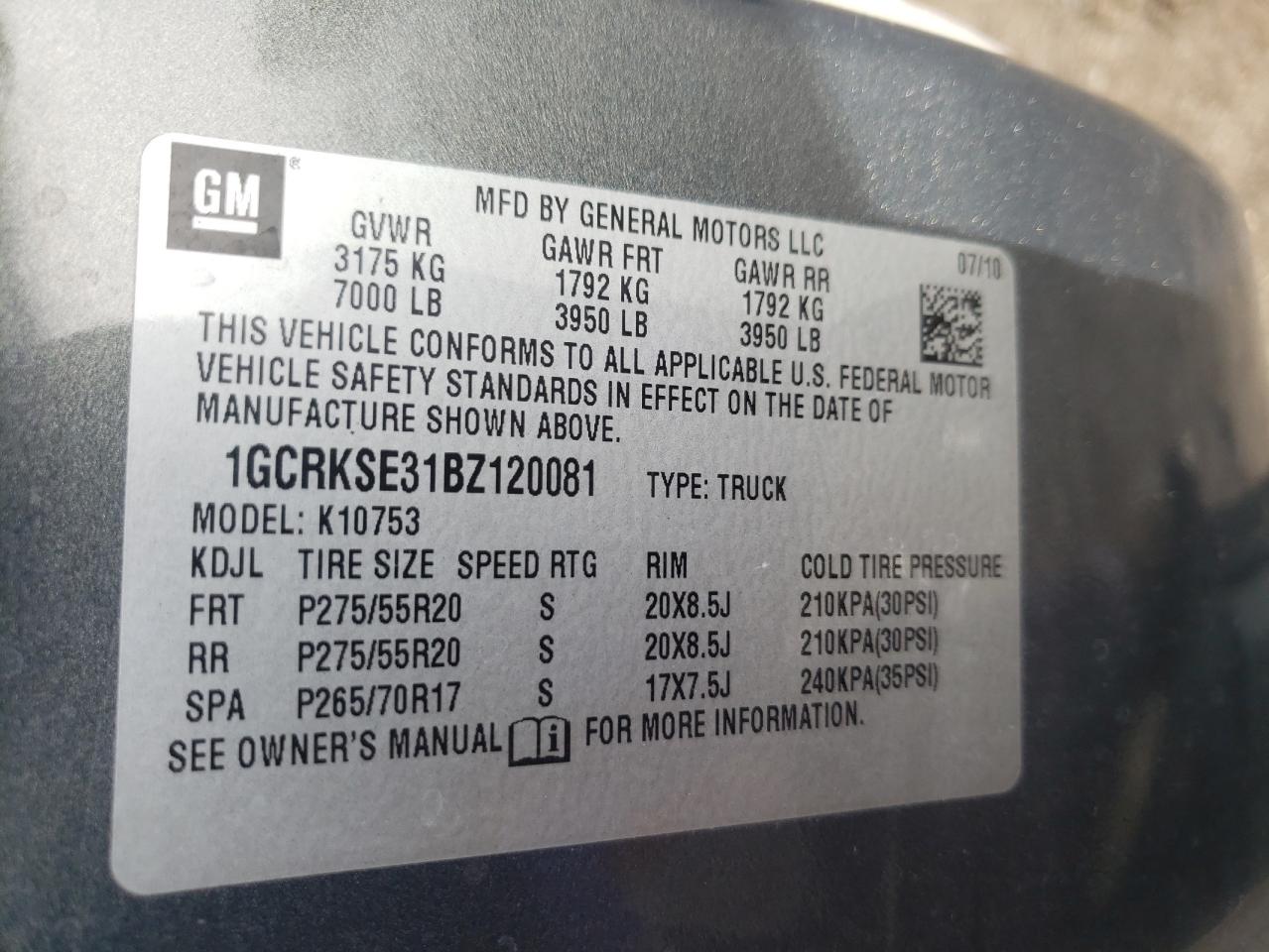 Photo 10 from auction – 2011 CHEVROLET SILVERADO with VIN 1GCRKSE31BZ120081