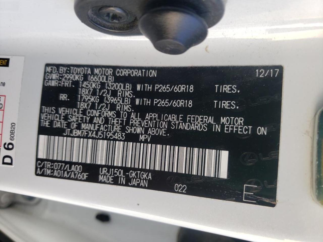 Photo 10 from auction – 2018 LEXUS GX 460 with VIN JTJBM7FX4J5195483