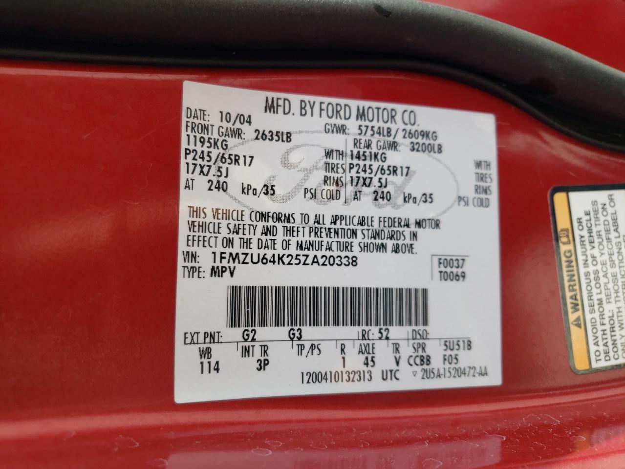 Photo 10 from auction – 2005 FORD EXPLORER E with VIN 1FMZU64K25ZA20338