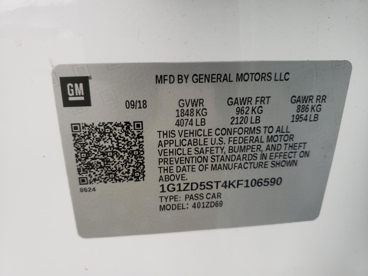 Photo 10 from auction – 2019 CHEVROLET MALIBU LT with VIN 1G1ZD5ST4KF106590