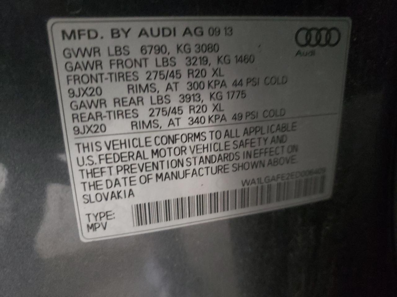 Photo 10 from auction – 2014 AUDI Q7 PREMIUM with VIN WA1LGAFE2ED006409