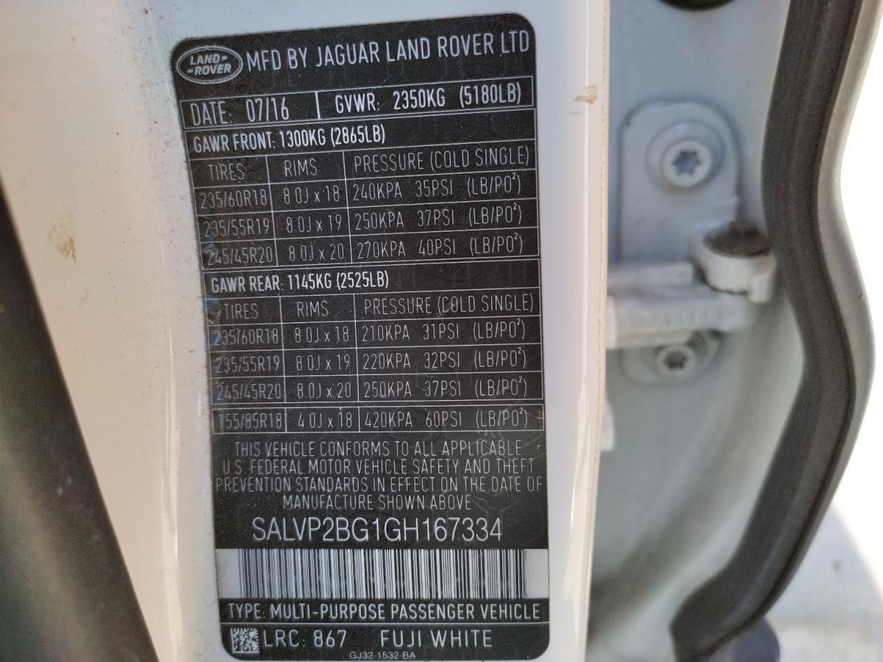 Photo 10 from auction – 2016 LAND ROVER RANGE ROVE with VIN SALVP2BG1GH167334