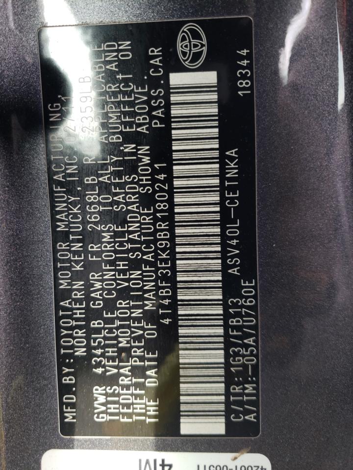 Photo 10 from auction – 2011 TOYOTA CAMRY BASE with VIN 4T4BF3EK9BR180241
