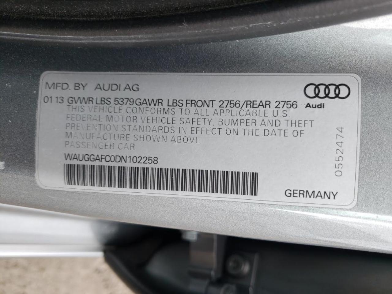 Photo 10 from auction – 2013 AUDI A6 PREMIUM with VIN WAUGGAFC0DN102258