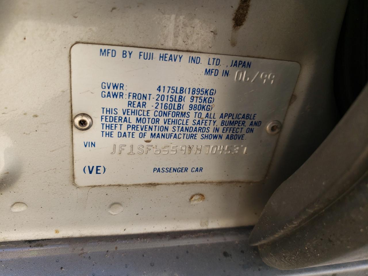Photo 10 from auction – 2000 SUBARU FORESTER S with VIN JF1SF6559YH704537