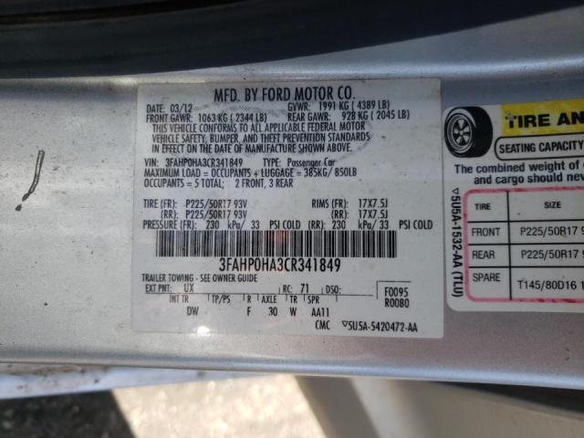 Photo 10 from auction – 2012 FORD FUSION SE with VIN 3FAHP0HA3CR341849