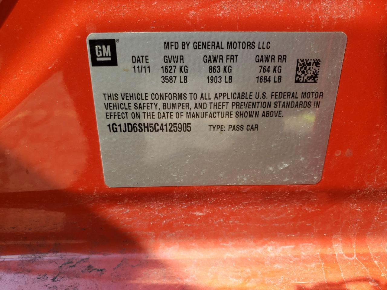Photo 10 from auction – 2012 CHEVROLET SONIC LT with VIN 1G1JD6SH5C4125905