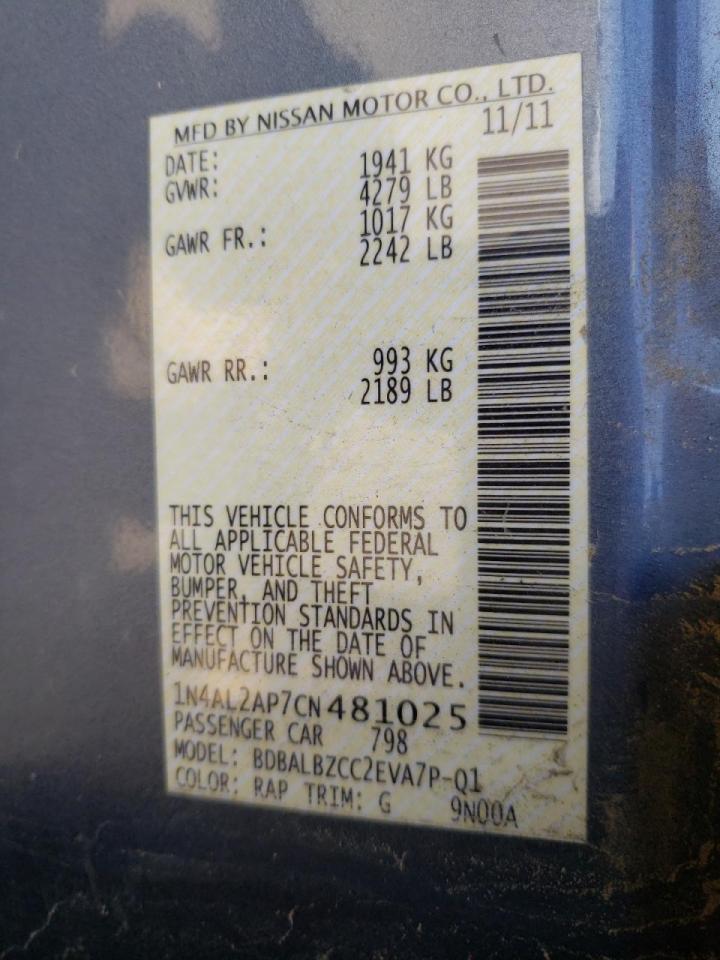 Photo 10 from auction – 2012 NISSAN ALTIMA BAS with VIN 1N4AL2AP7CN481025