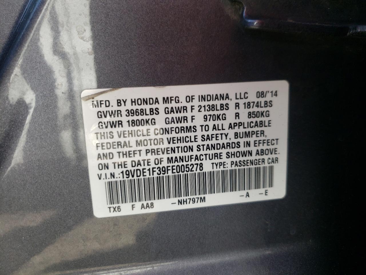 Photo 10 from auction – 2015 ACURA ILX 20 with VIN 19VDE1F39FE005278