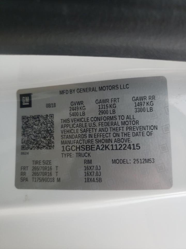 Photo 10 from auction – 2019 CHEVROLET COLORADO with VIN 1GCHSBEA2K1122415