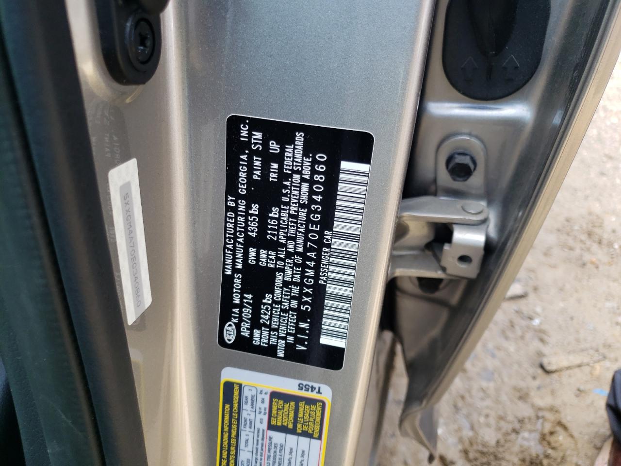 Photo 10 from auction – 2014 KIA OPTIMA LX with VIN 5XXGM4A70EG340860