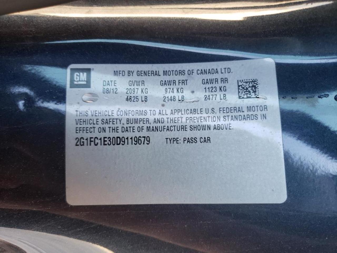 Photo 10 from auction – 2013 CHEVROLET CAMARO LT with VIN 2G1FC1E30D9119679