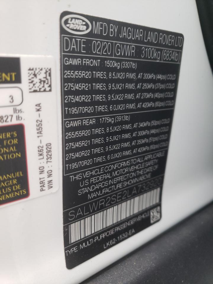 Photo 20 from auction – 2020 LAND ROVER RANGE ROVE with VIN SALWR2SE2LA732920