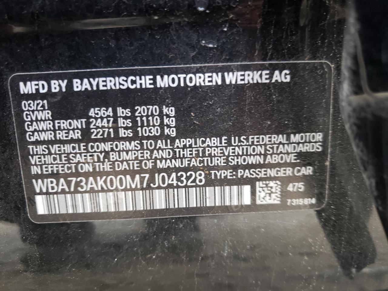 Photo 10 from auction – 2021 BMW 228XI with VIN WBA73AK00M7J04328
