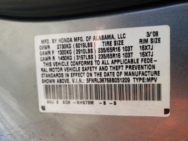 Photo 10 from auction – 2008 HONDA ODYSSEY with VIN 5FNRL38768B051209