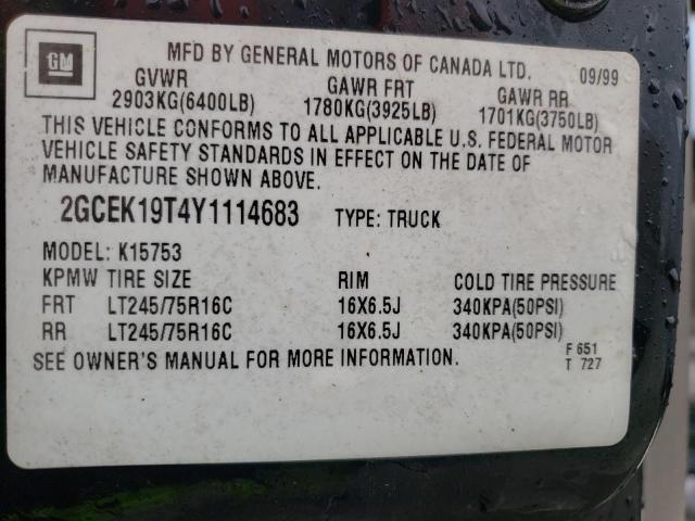 Photo 10 from auction – 2000 CHEVROLET SILVERADO with VIN 2GCEK19T4Y1114683