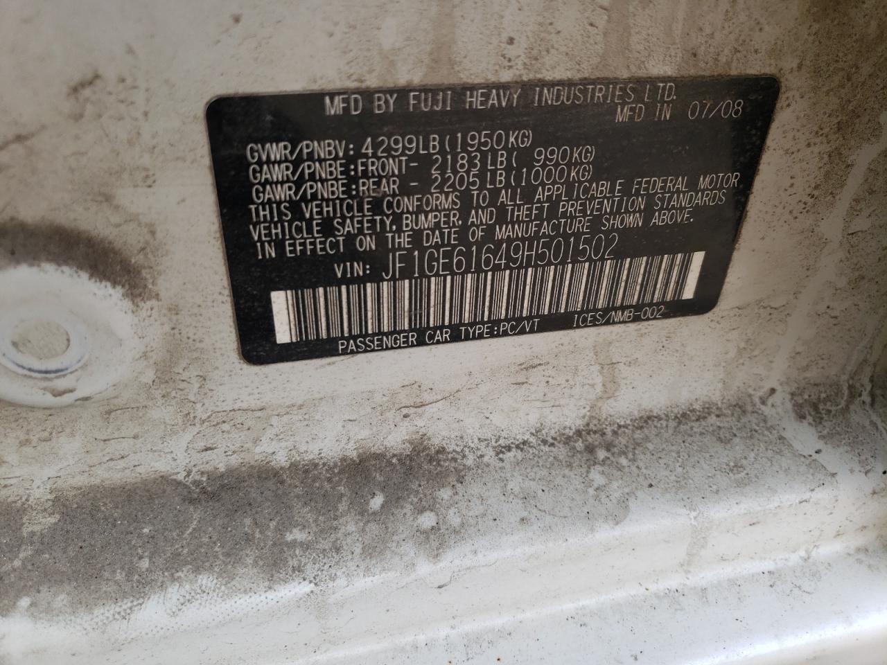 Foto 10 de la subasta – 2009 SUBARU IMPREZA 2. con VIN JF1GE61649H501502