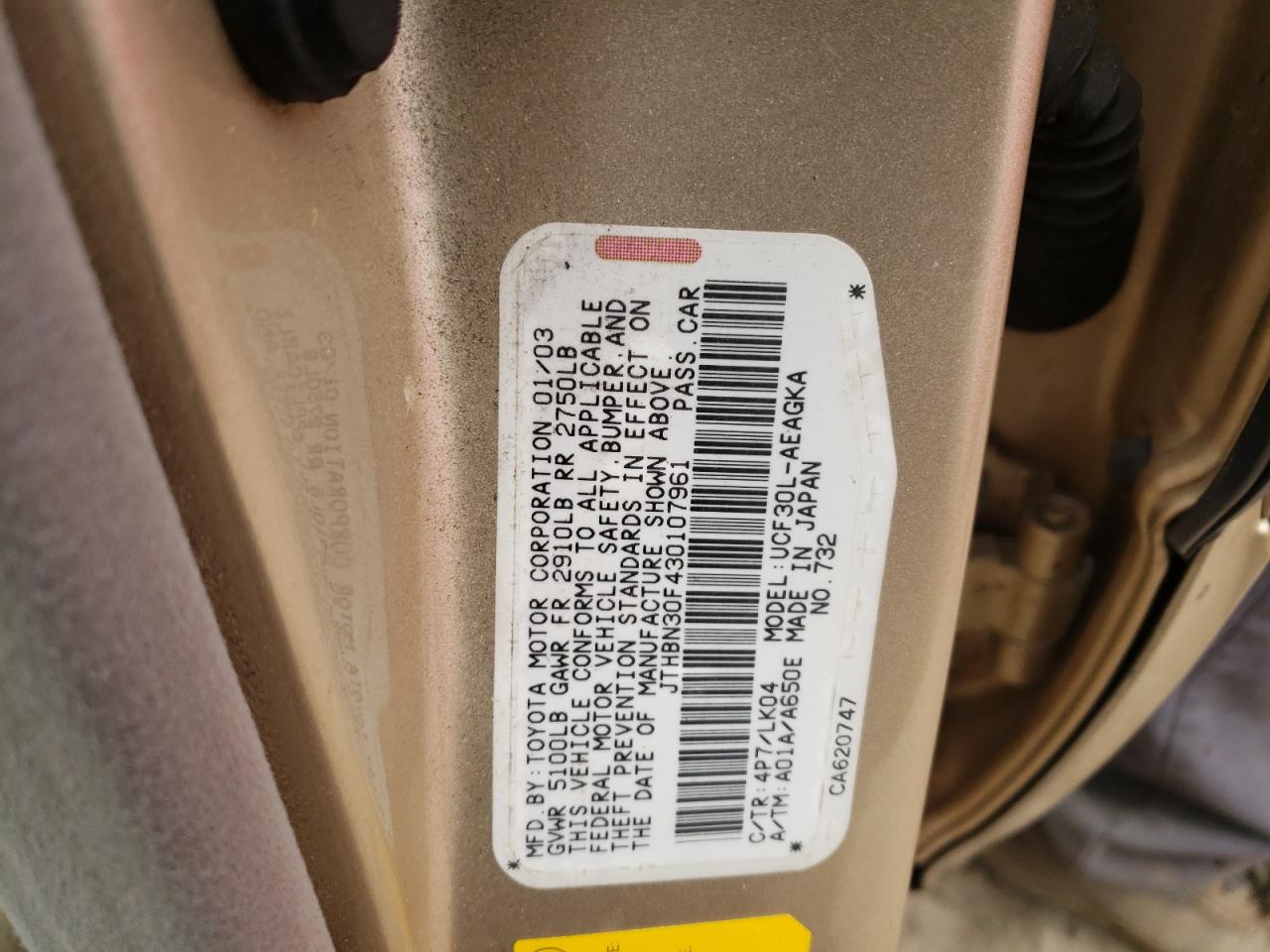 Photo 10 from auction – 2003 LEXUS LS 430 with VIN JTHBN30F430107961