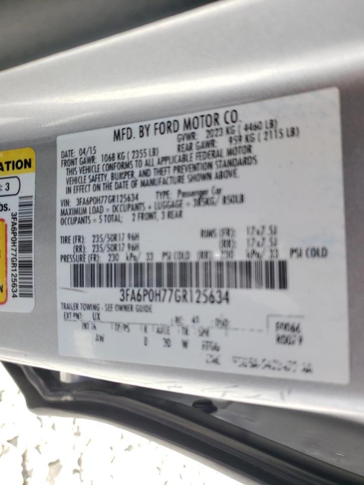 Photo 10 from auction – 2016 FORD FUSION SE with VIN 3FA6P0H77GR125634