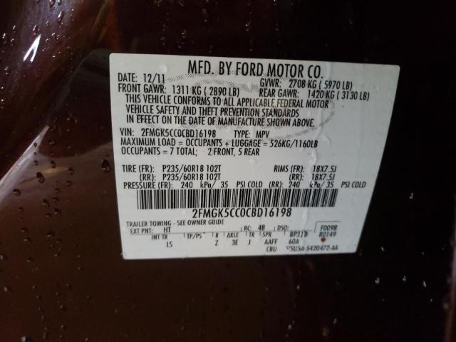 Photo 10 from auction – 2012 FORD FLEX SEL with VIN 2FMGK5CC0CBD16198