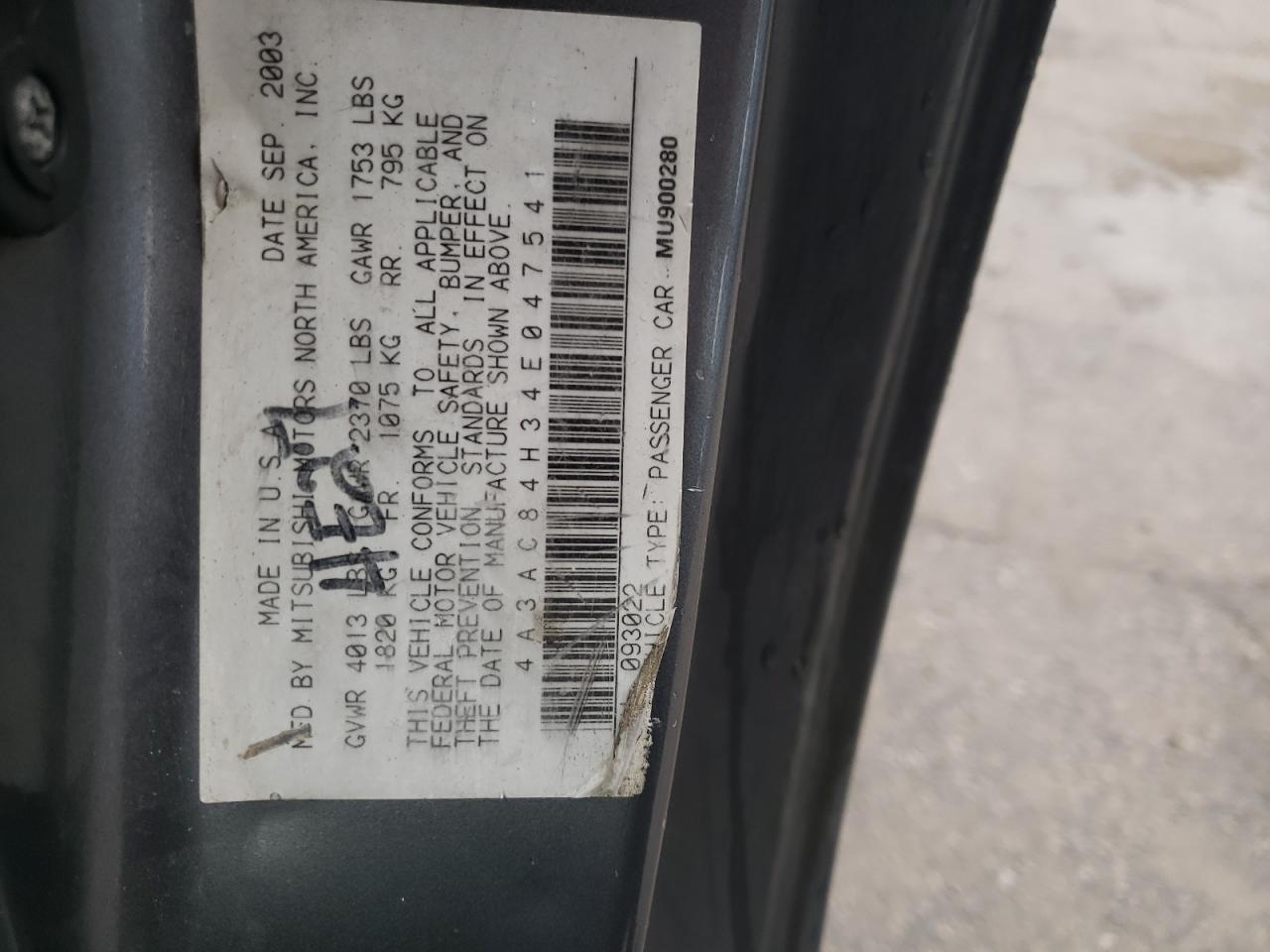 Photo 10 from auction – 2004 MITSUBISHI ECLIPSE GT with VIN 4A3AC84H34E047541