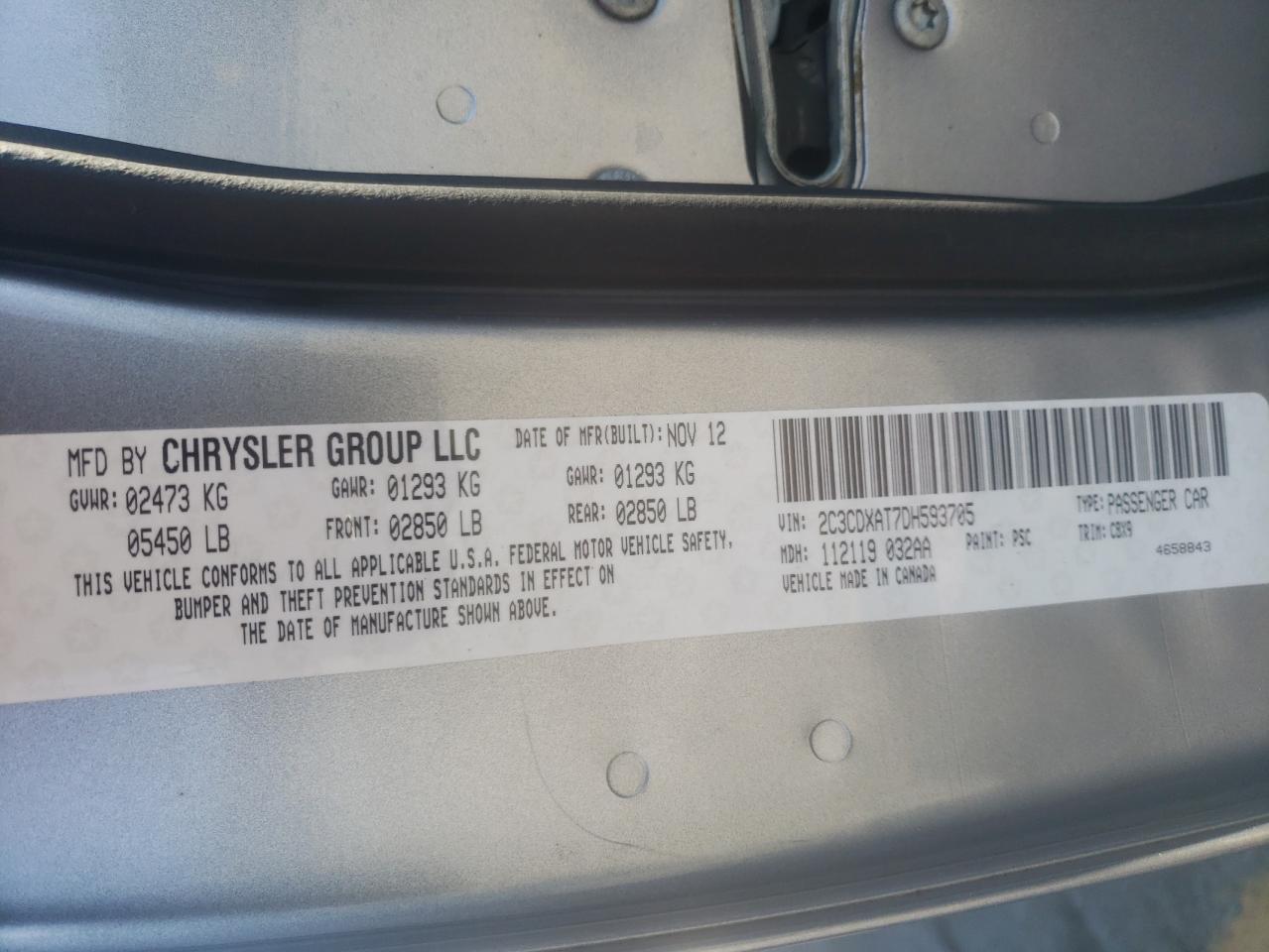 Photo 10 from auction – 2013 DODGE CHARGER PO with VIN 2C3CDXAT7DH593705