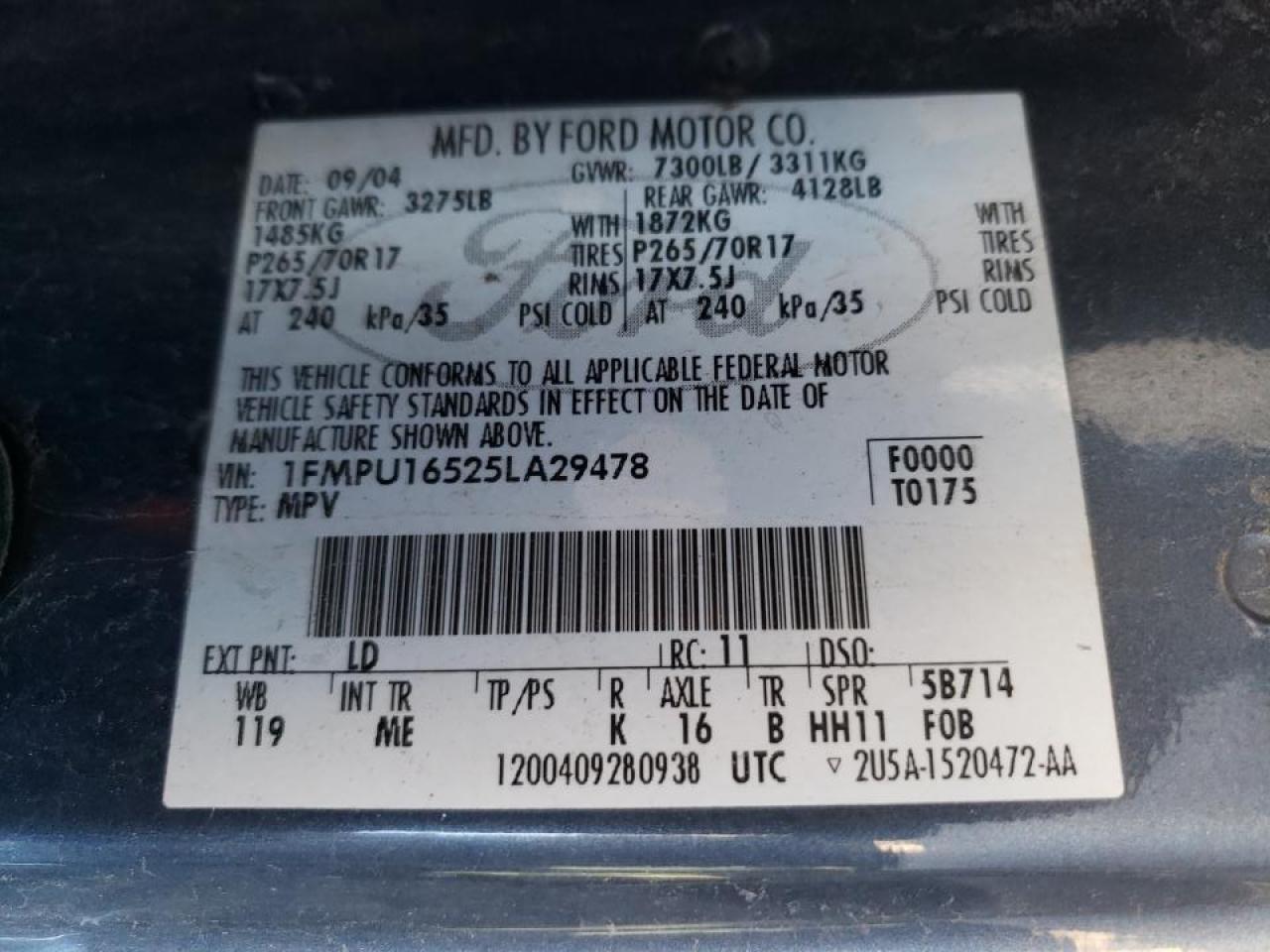 Photo 10 from auction – 2005 FORD EXPEDITION with VIN 1FMPU16525LA29478