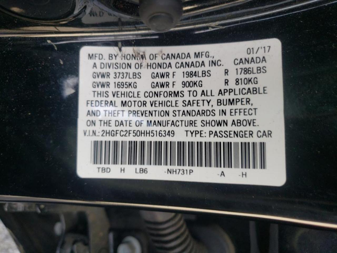 Photo 10 from auction – 2017 HONDA CIVIC LX with VIN 2HGFC2F50HH516349