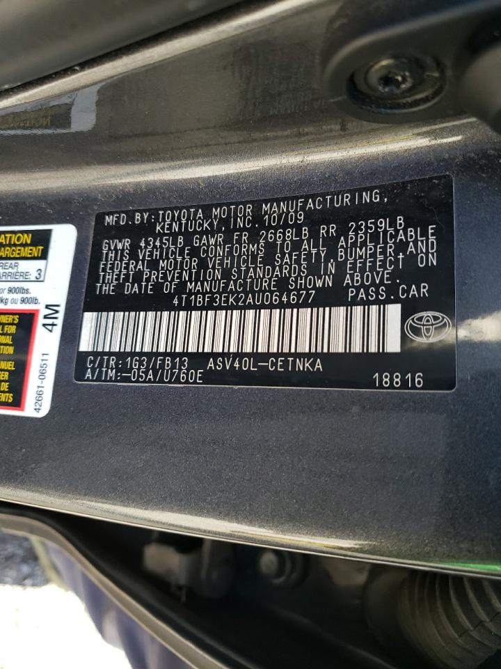 Photo 10 from auction – 2010 TOYOTA CAMRY BASE with VIN 4T1BF3EK2AU064677