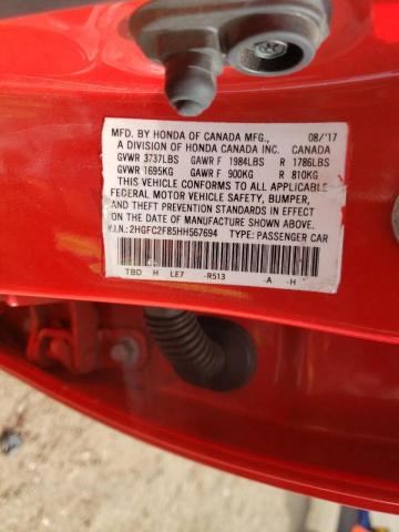 Photo 10 from auction – 2017 HONDA CIVIC EX with VIN 2HGFC2F85HH567694