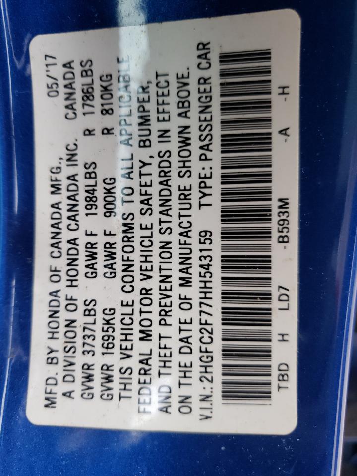 Photo 10 from auction – 2017 HONDA CIVIC EX with VIN 2HGFC2F77HH543159