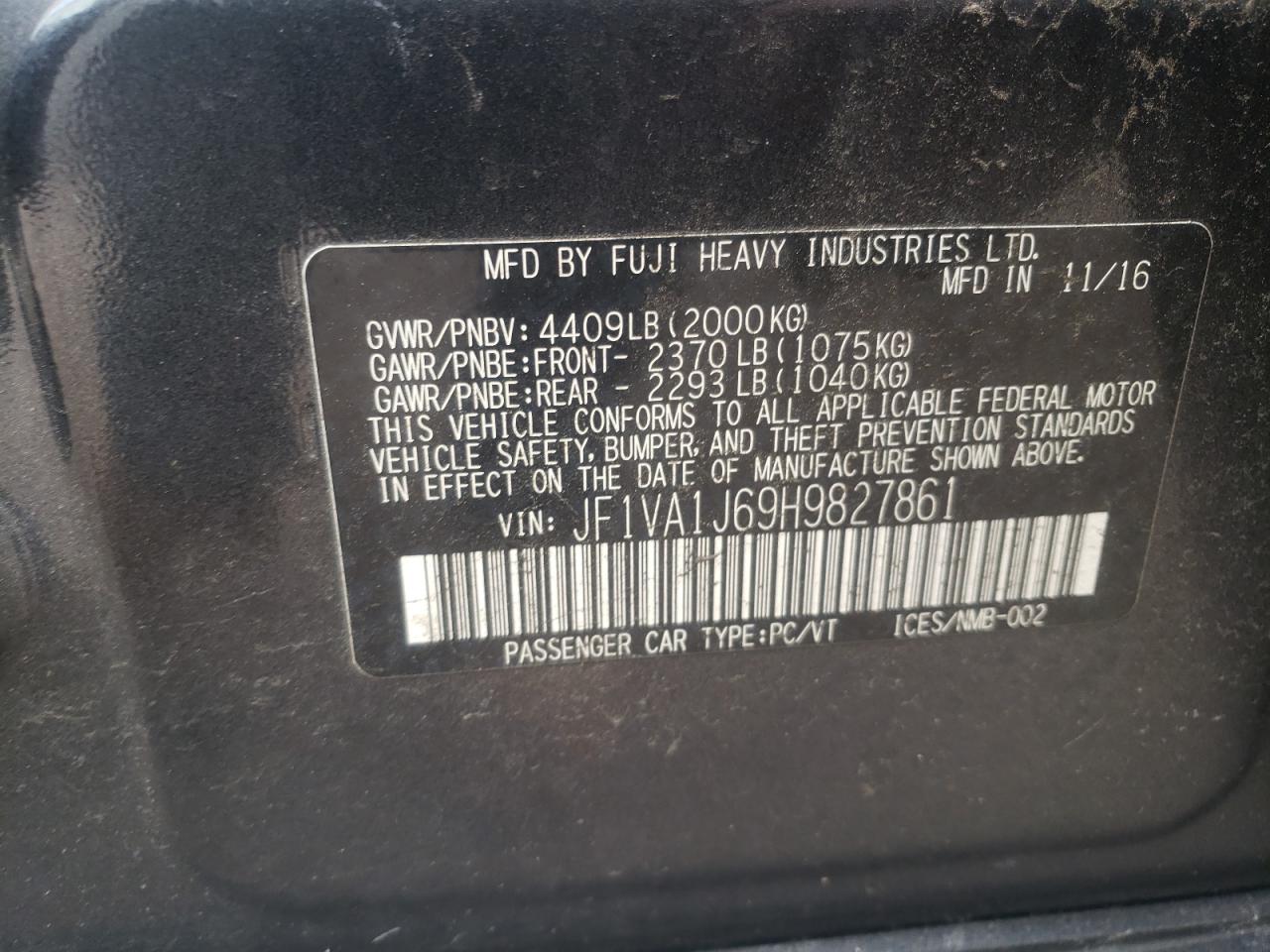 Photo 10 from auction – 2017 SUBARU WRX LIMITE with VIN JF1VA1J69H9827861