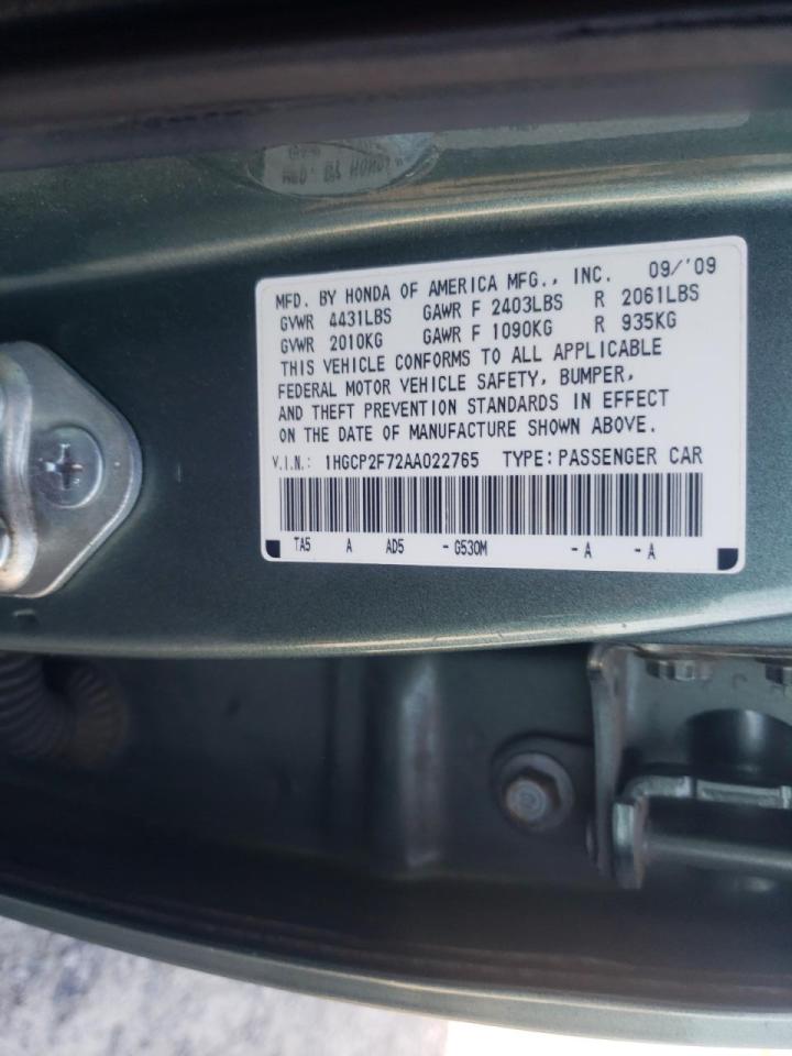 Photo 10 from auction – 2010 HONDA ACCORD EX with VIN 1HGCP2F72AA022765