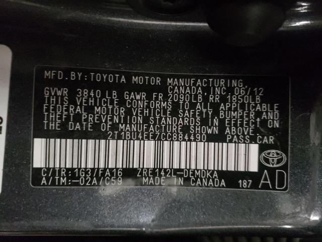 Photo 10 from auction – 2012 TOYOTA COROLLA BA with VIN 2T1BU4EE7CC884490