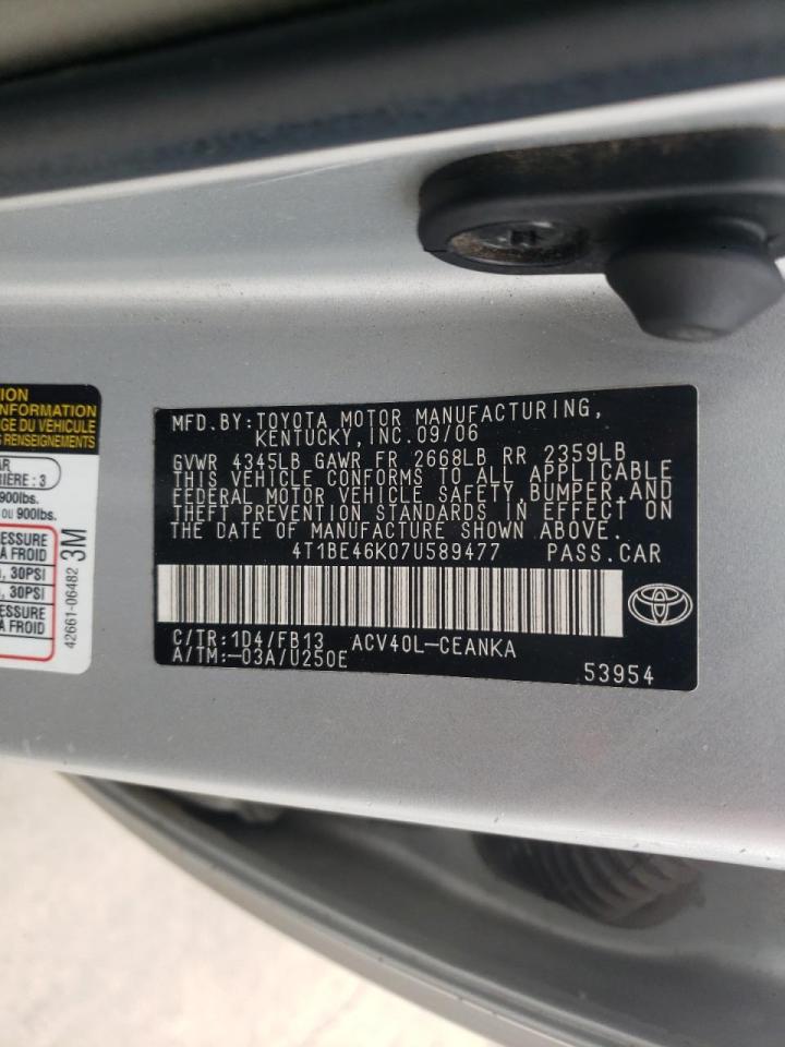 Photo 10 from auction – 2007 TOYOTA CAMRY CE with VIN 4T1BE46K07U589477