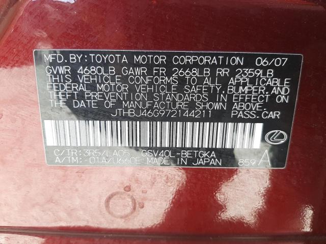 Photo 10 from auction – 2007 LEXUS ES 350 with VIN JTHBJ46G972144211