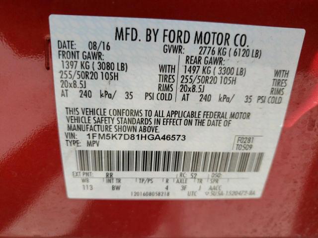 Photo 10 from auction – 2017 FORD EXPLORER X with VIN 1FM5K7D81HGA46573