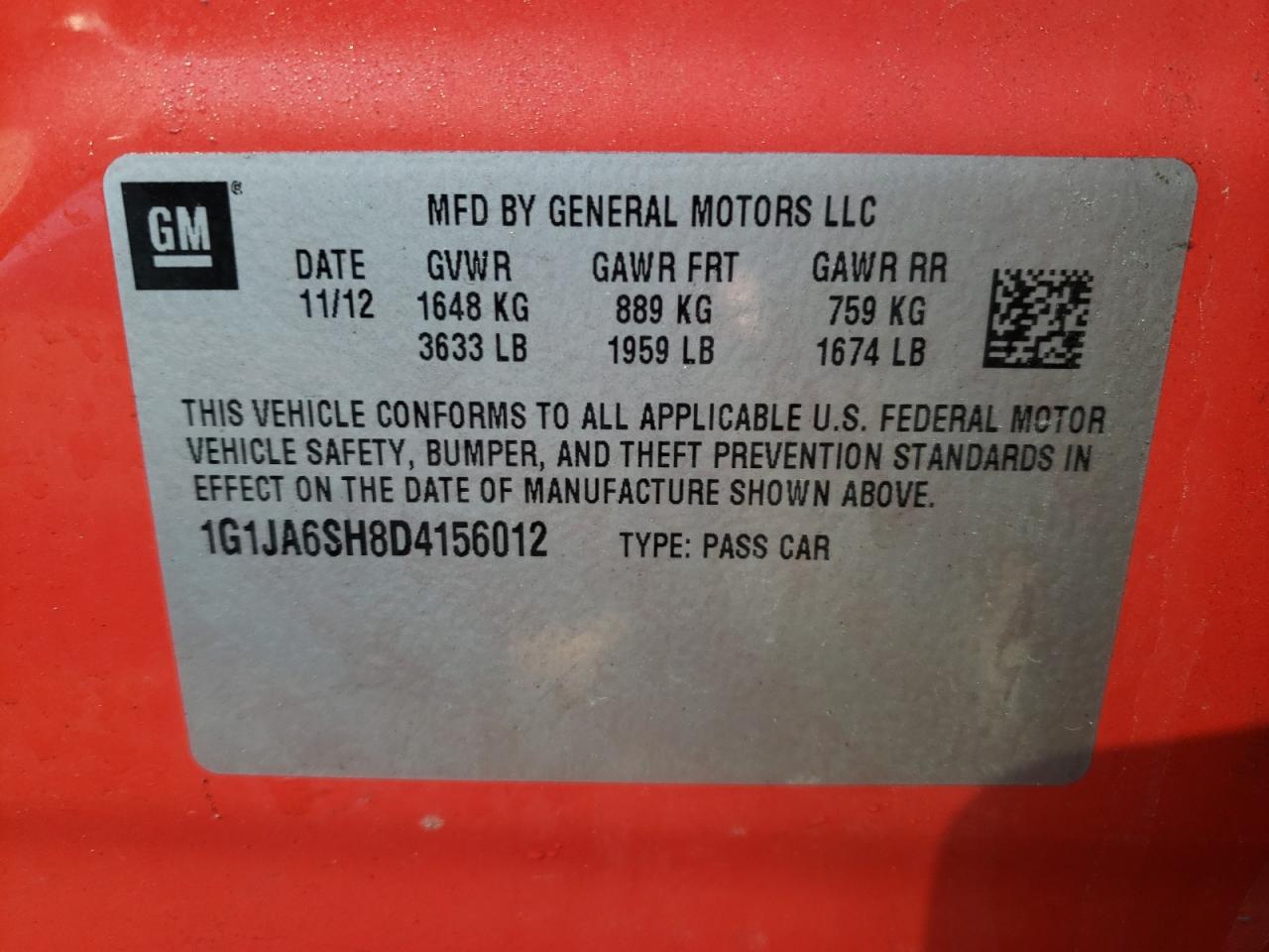 Photo 10 from auction – 2013 CHEVROLET SONIC LS with VIN 1G1JA6SH8D4156012