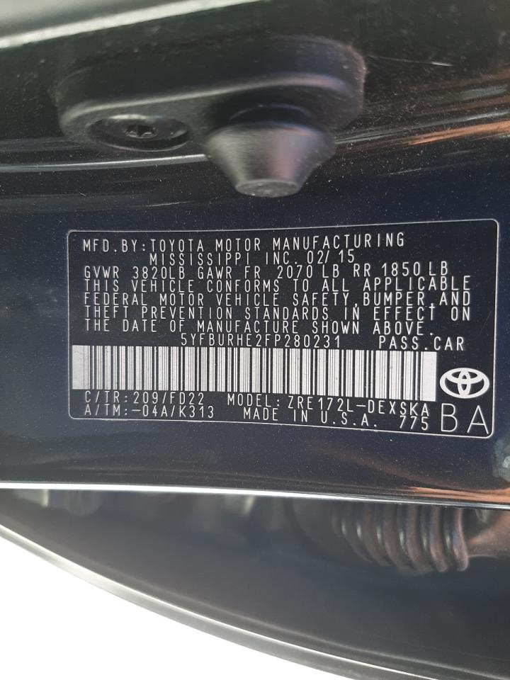 Foto 10 de la subasta – 2015 TOYOTA COROLLA L con VIN 5YFBURHE2FP280231