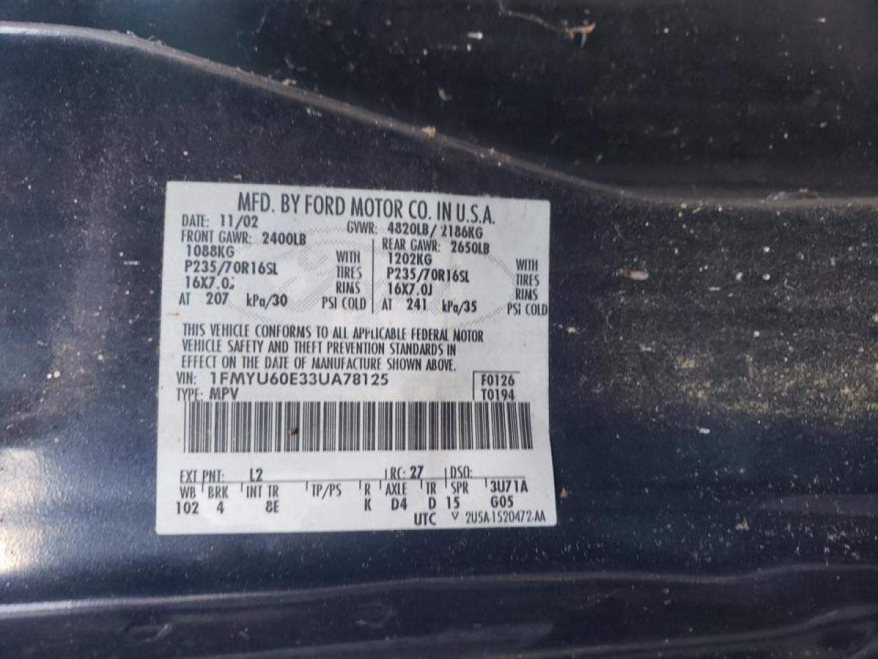 Photo 10 from auction – 2003 FORD EXPLORER S with VIN 1FMYU60E33UA78125