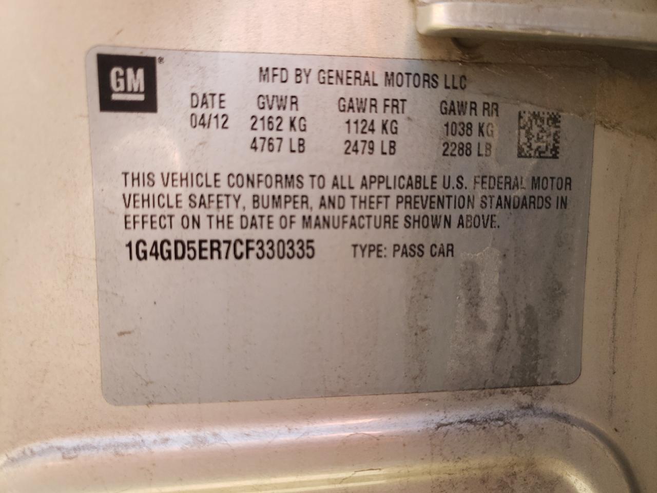 Photo 10 from auction – 2012 BUICK LACROSSE P with VIN 1G4GD5ER7CF330335
