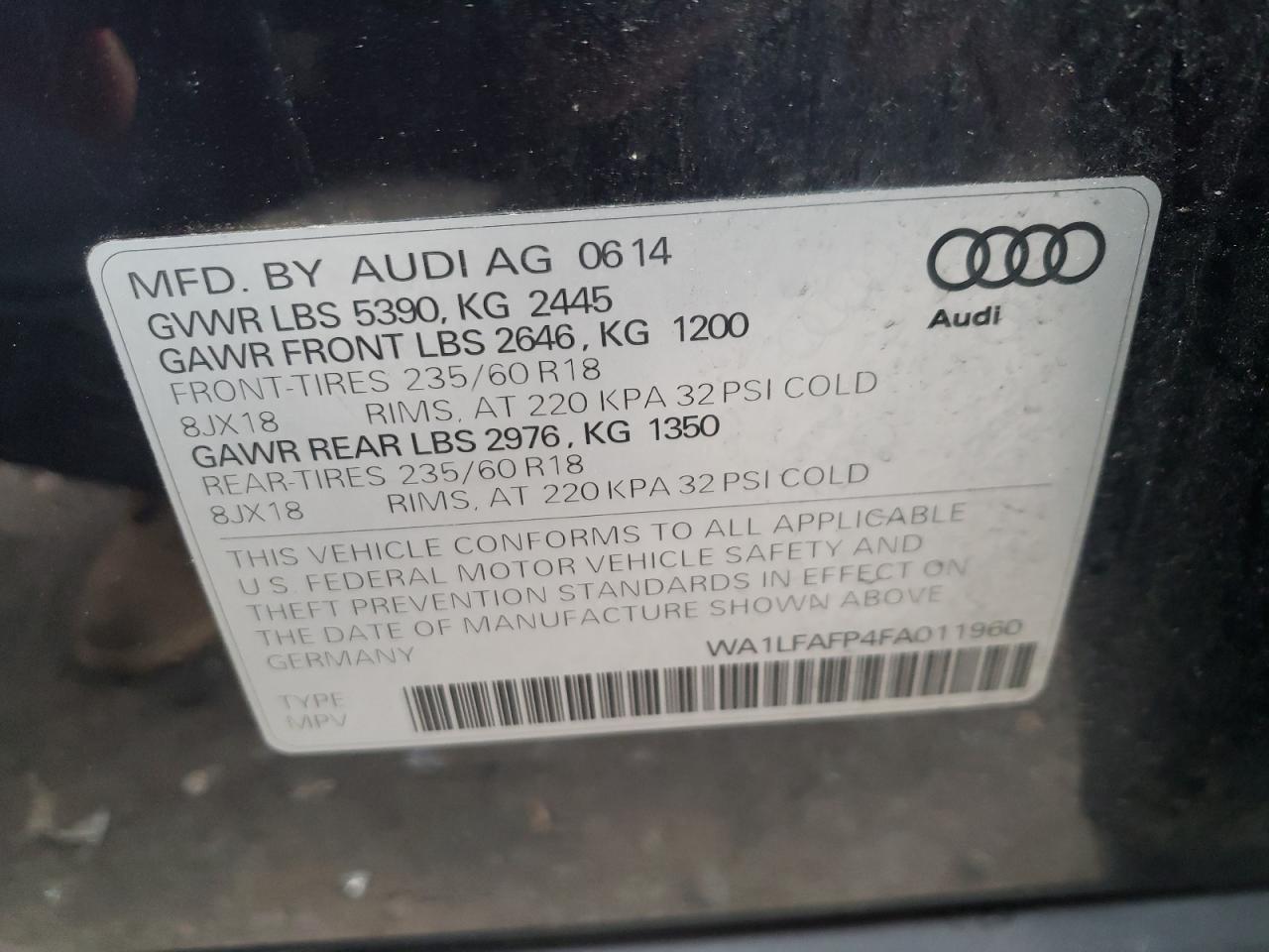 Photo 10 from auction – 2015 AUDI Q5 PREMIUM with VIN WA1LFAFP4FA011960