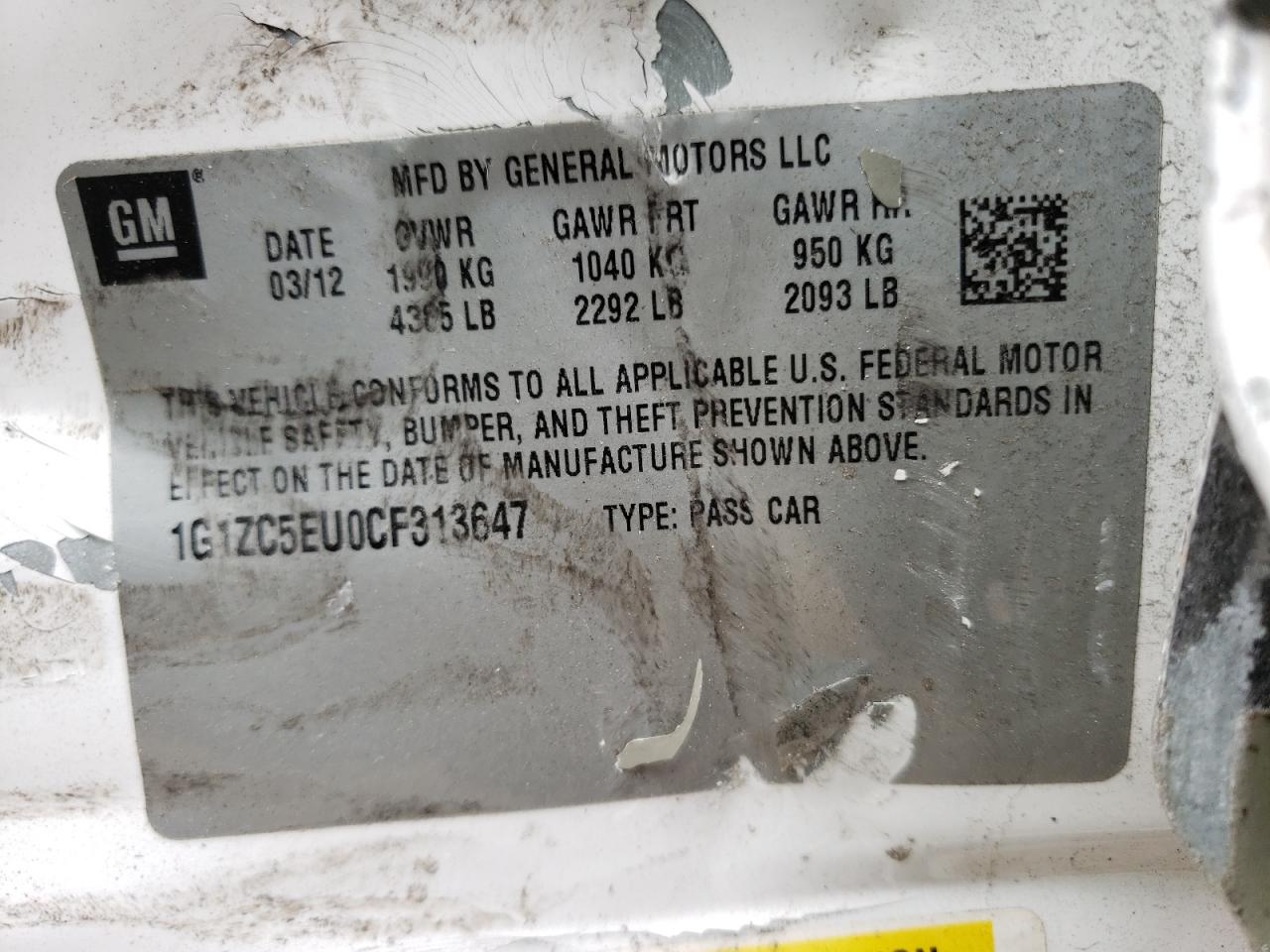 Photo 10 from auction – 2012 CHEVROLET MALIBU 1LT with VIN 1G1ZC5EU0CF313647