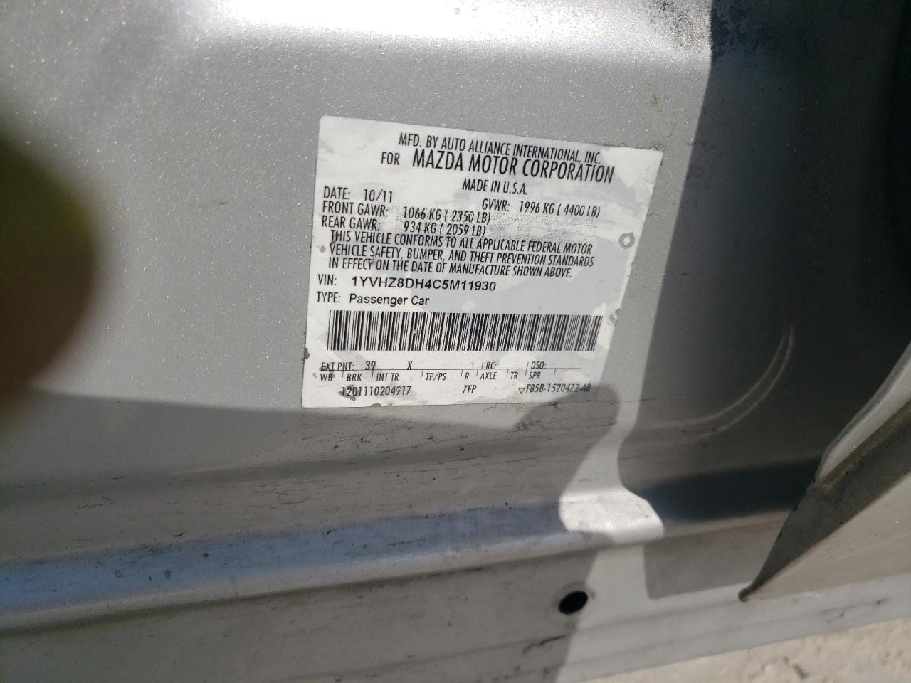 Photo 10 from auction – 2012 MAZDA 6 I with VIN 1YVHZ8DH4C5M11930