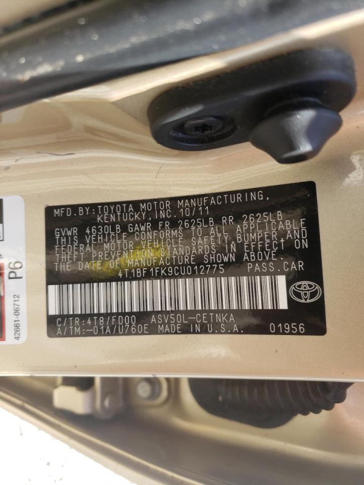 Photo 10 from auction – 2012 TOYOTA CAMRY BASE with VIN 4T1BF1FK9CU012775