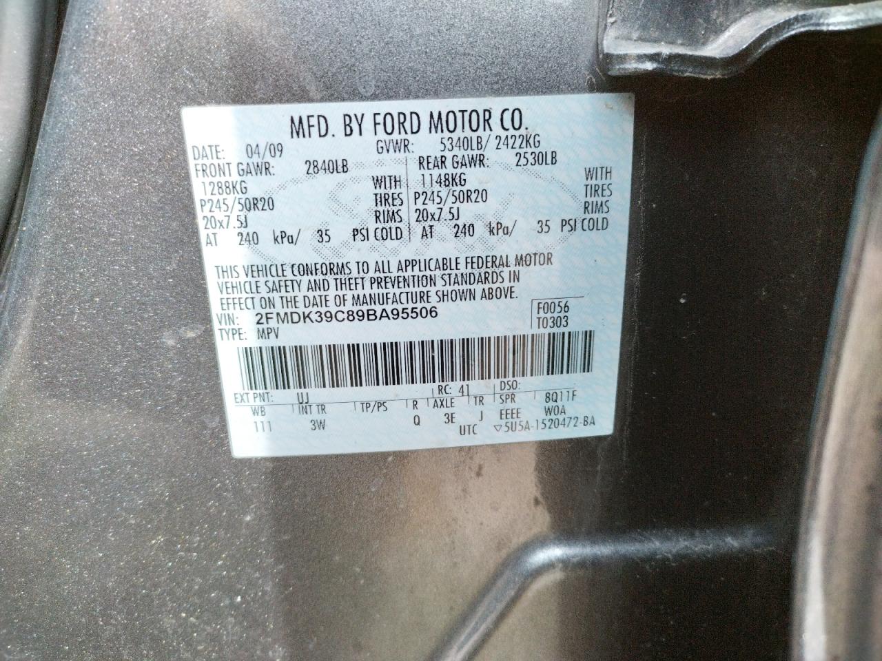 Photo 10 from auction – 2009 FORD EDGE LIMIT with VIN 2FMDK39C89BA95506