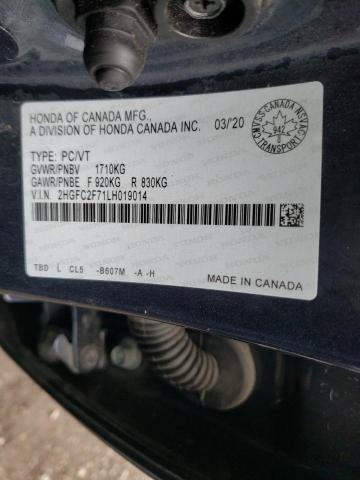 Photo 10 from auction – 2020 HONDA CIVIC EX with VIN 2HGFC2F71LH019014