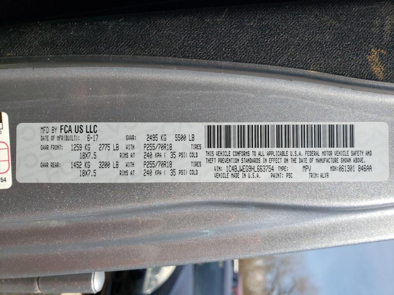 Photo 10 from auction – 2017 JEEP WRANGLER U with VIN 1C4BJWEG9HL663754